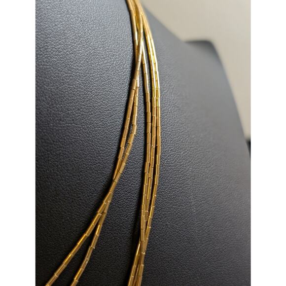 Vintage Five Strand Liquid Gold Filled Bead 18" Necklace - Picture 4 of 7